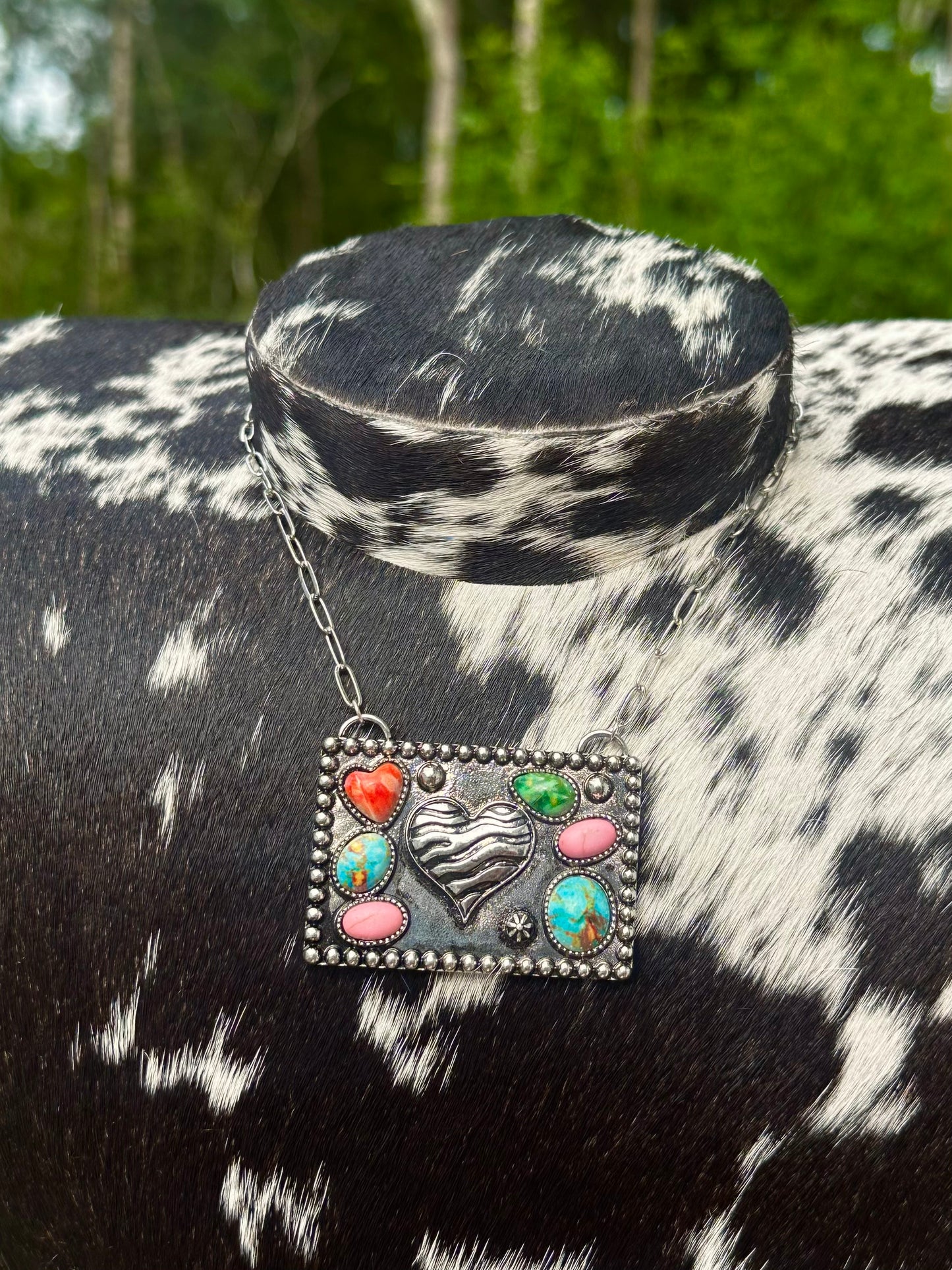 Multi color zebra heart necklace