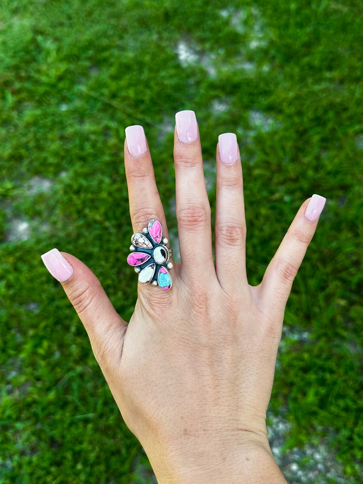 Adjustable cotton, candy, wild horse, and white buffalo ring