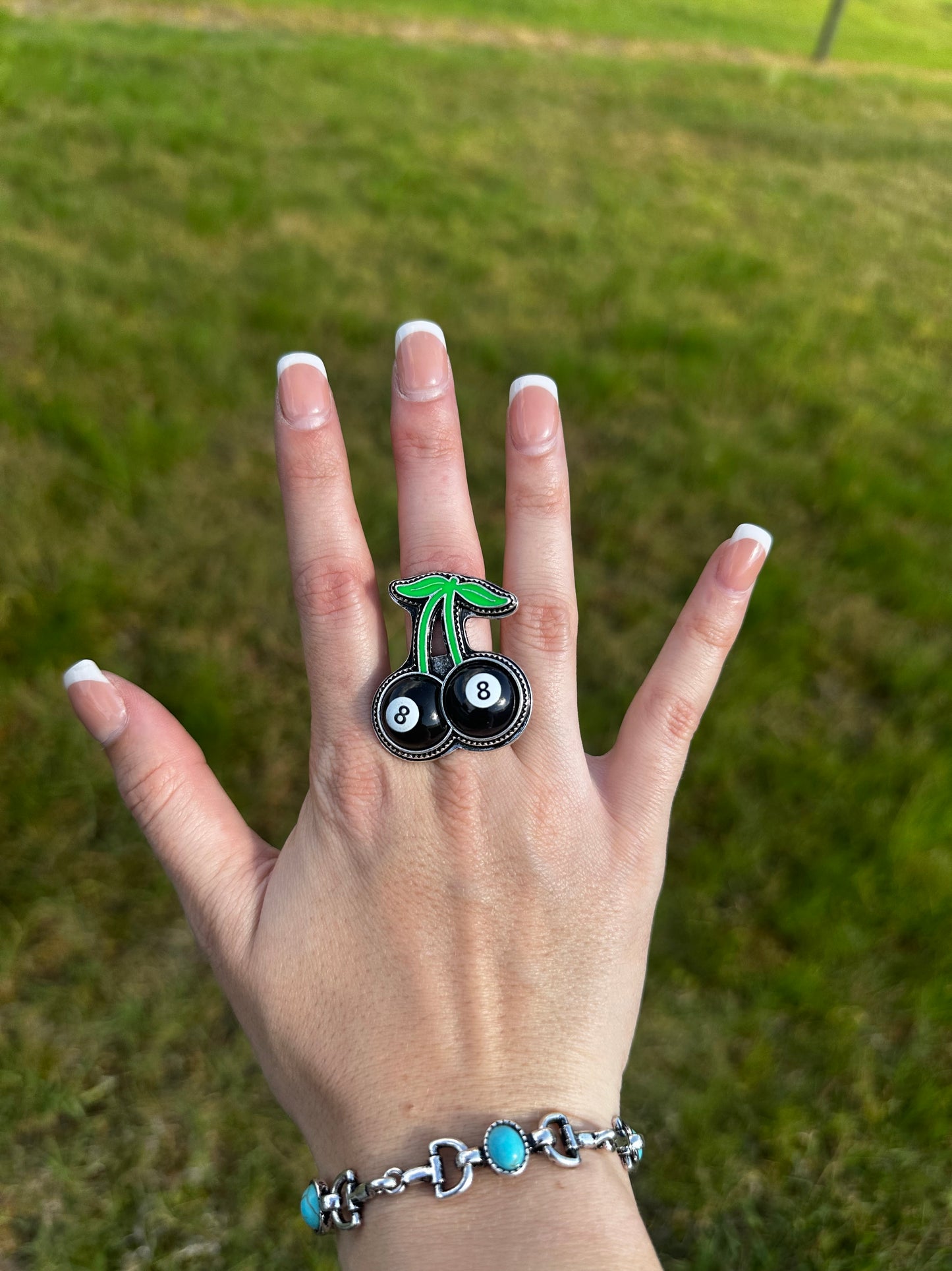 Adjustable Cherry 8 ball ring