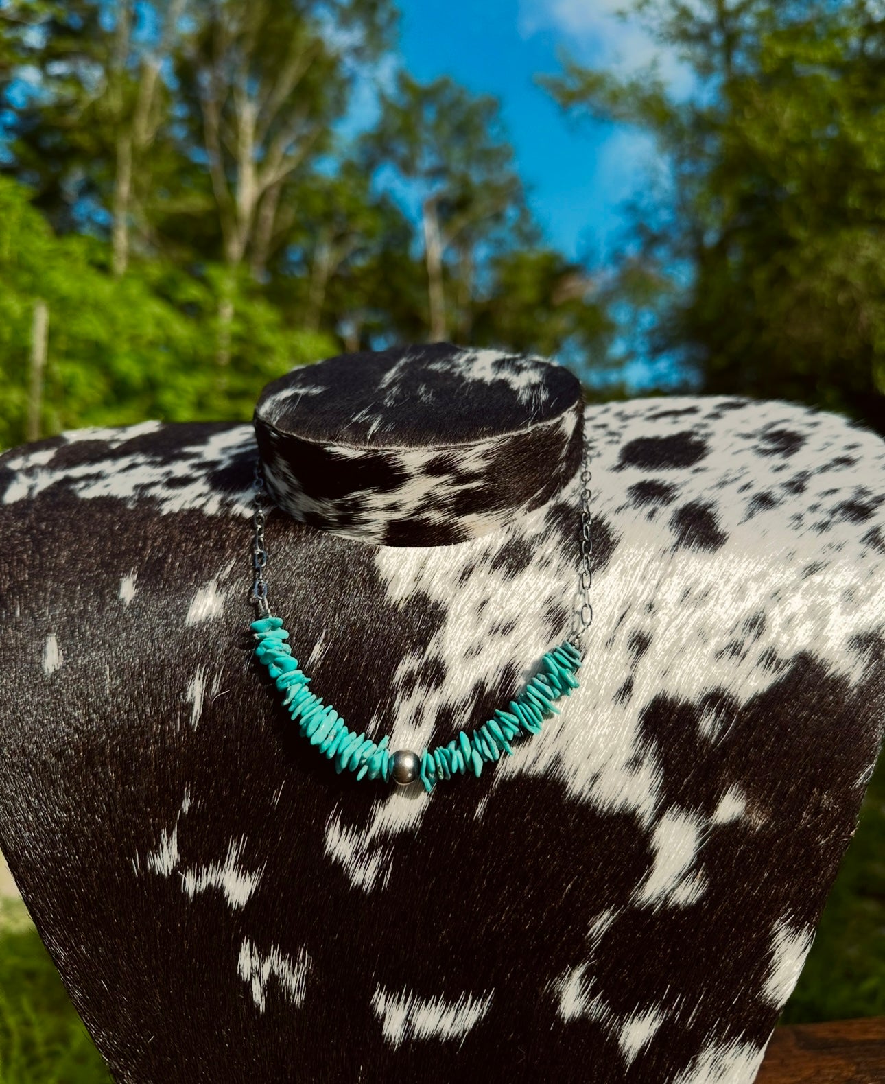 15” Turquoise Chip Paperclip Necklace – Sterling Silver Accent