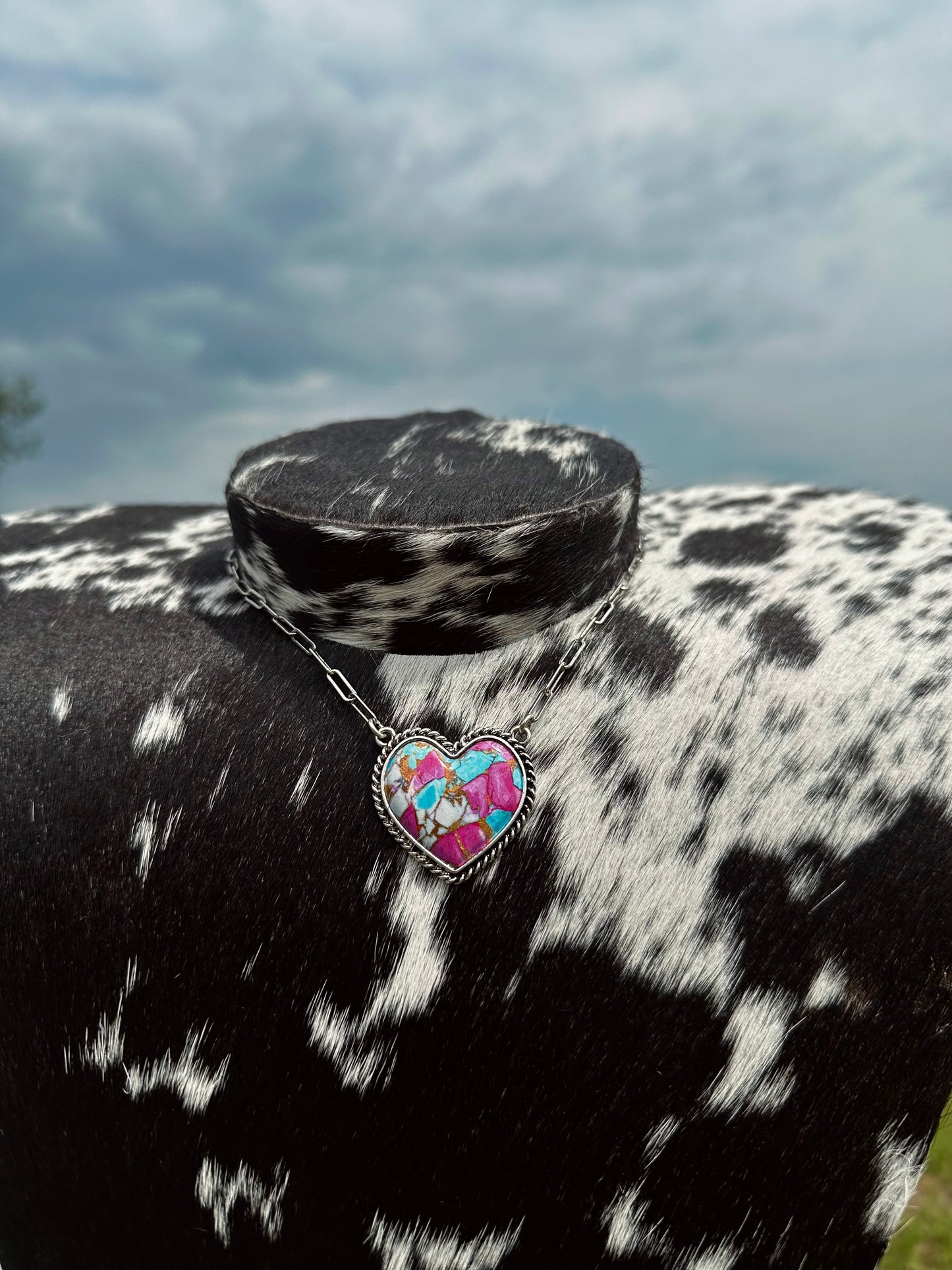 Cotton candy heart necklace
