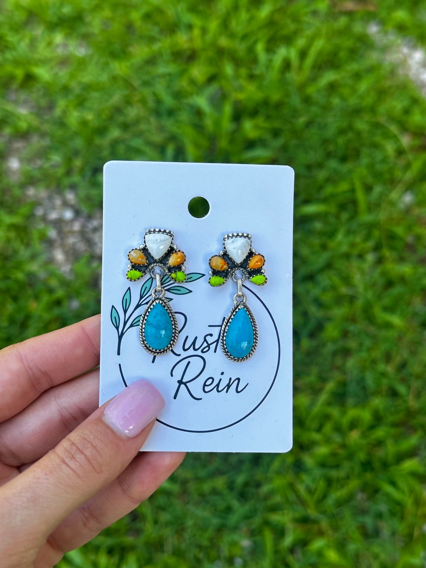 Multi stone Dangle stud earrings