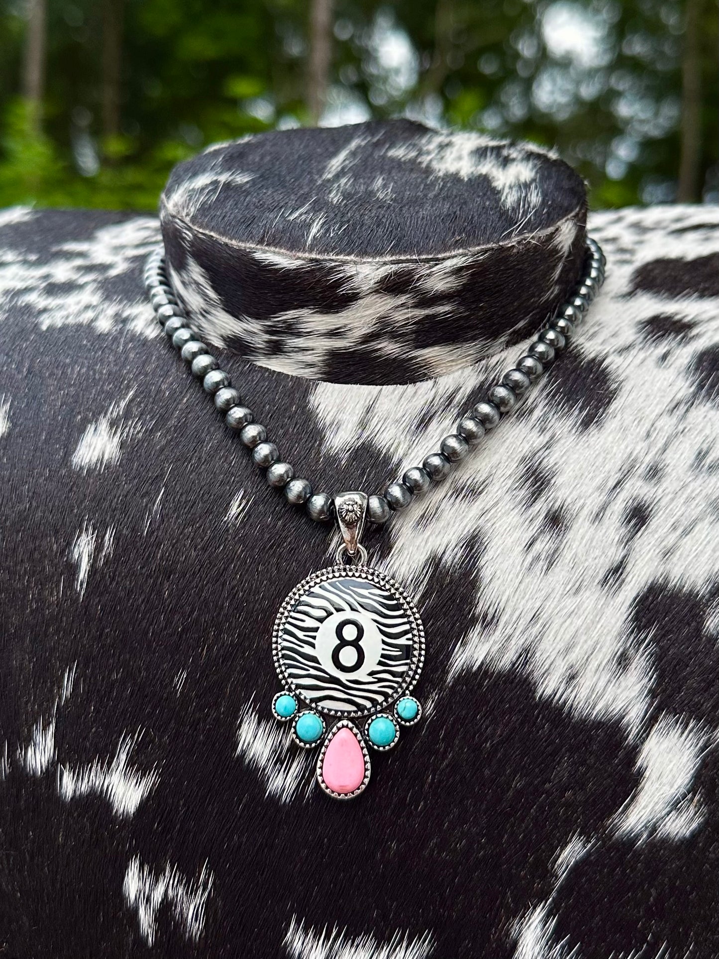 Zebra 8 ball necklace