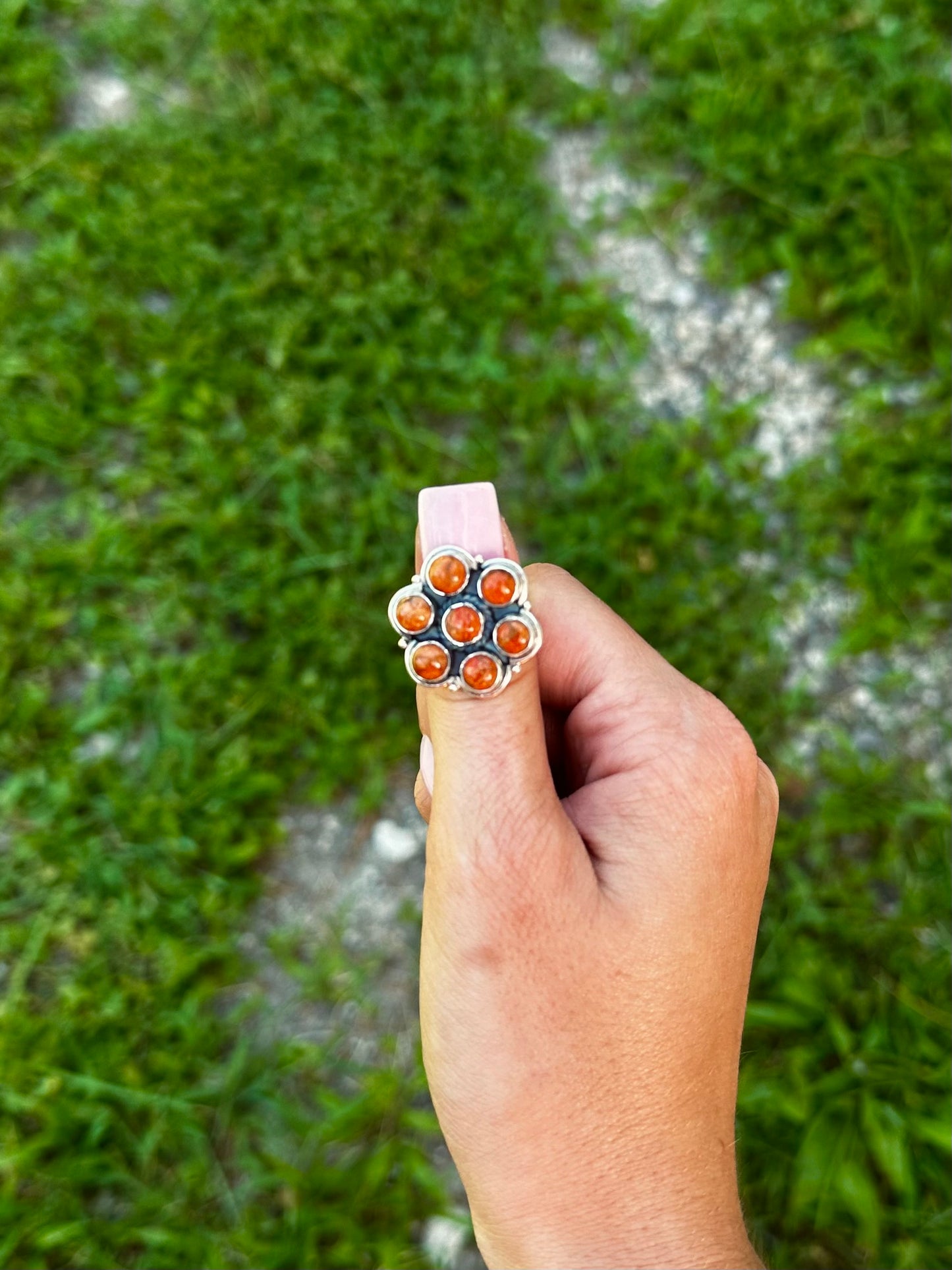 Adjustable dark orange spiny ring