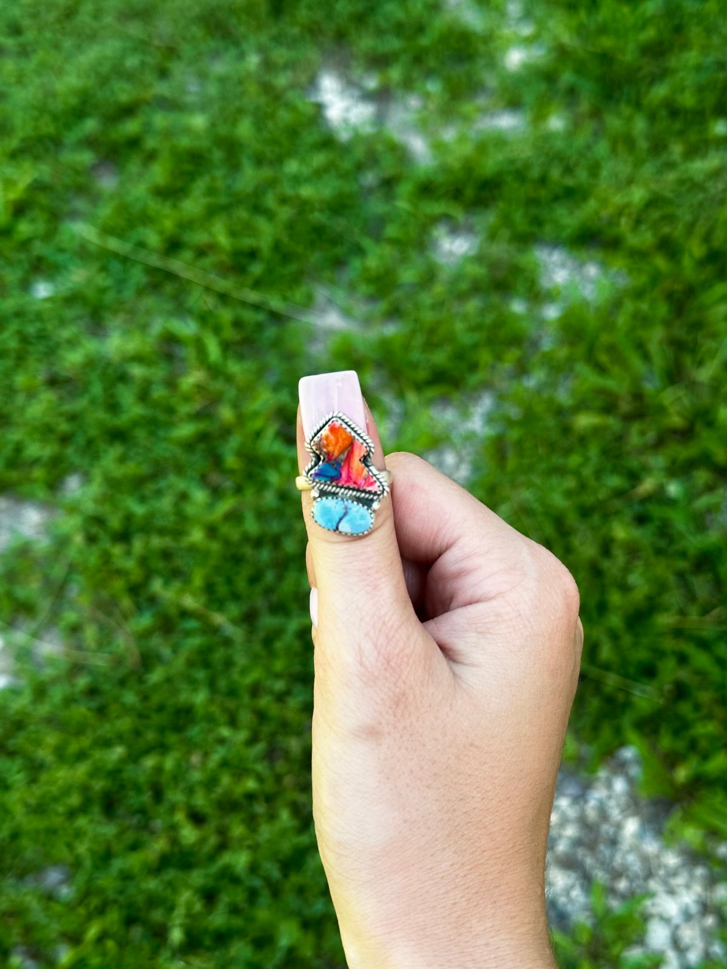 Adjustable Pink Dahlia and Golden Hill lightning ring