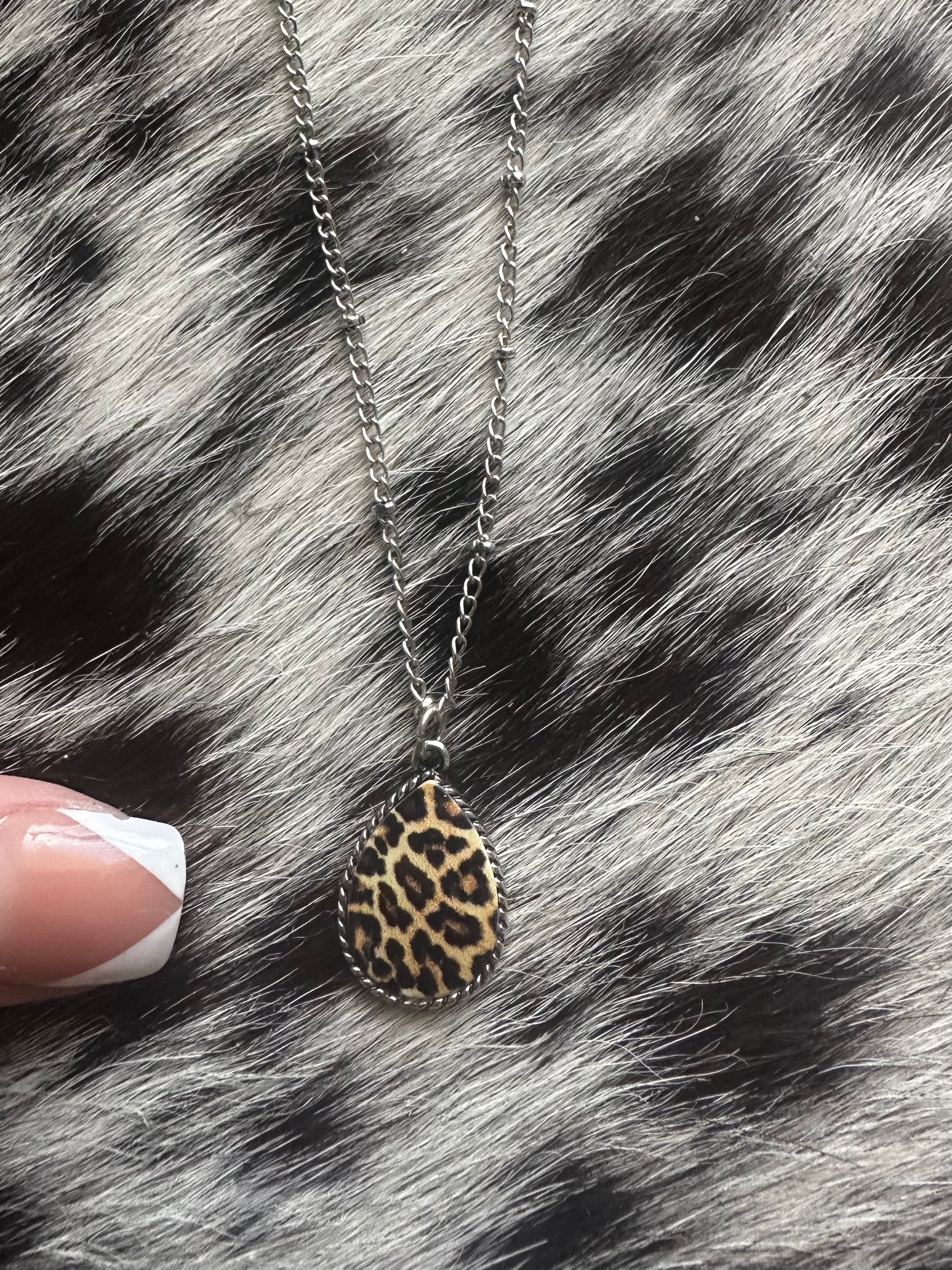 Cheetah tear drop necklace