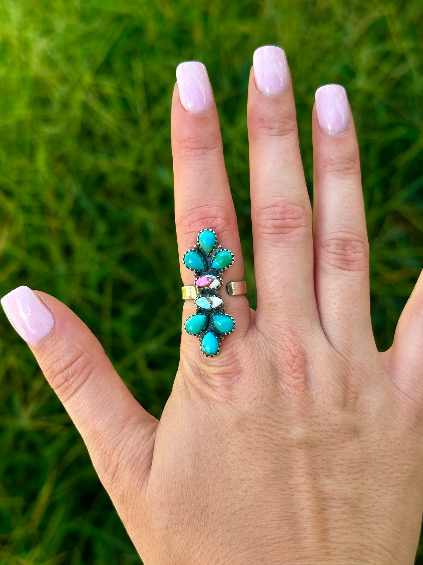 Adjustable turquoise & cotton candy ring