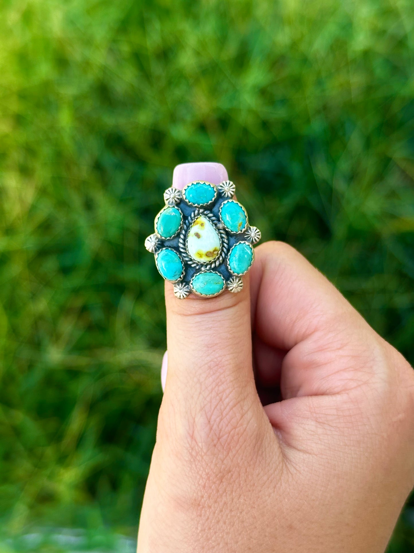 Adjustable turquoise & palomino ring