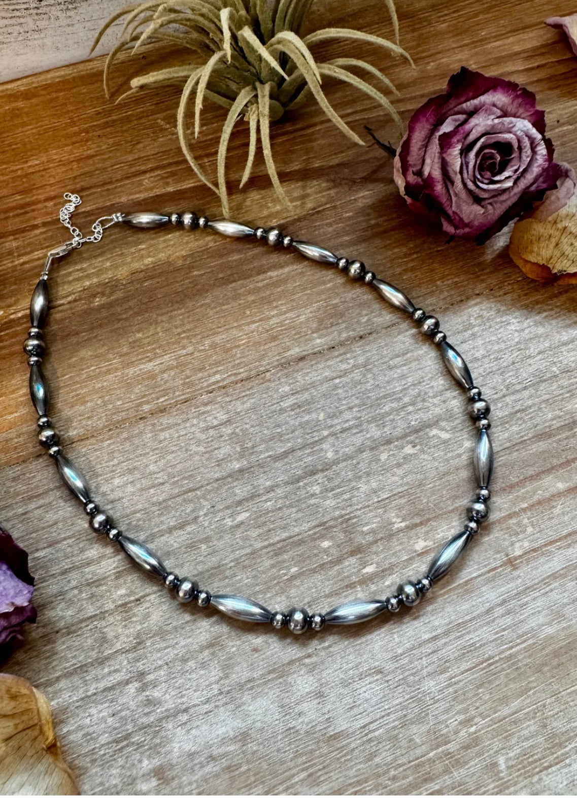 15 inch Torpedo Bead Necklace – Sterling Silver Pearls