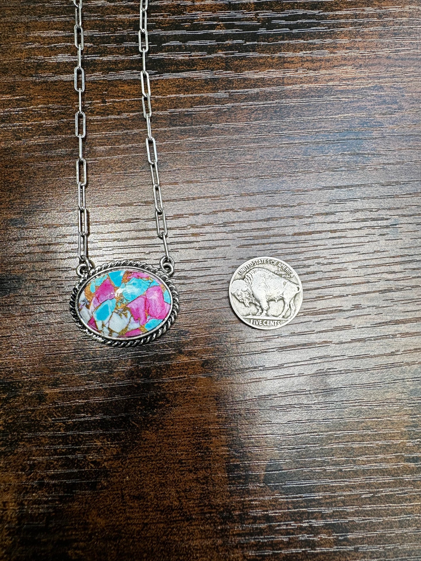 Cotton candy oval necklace