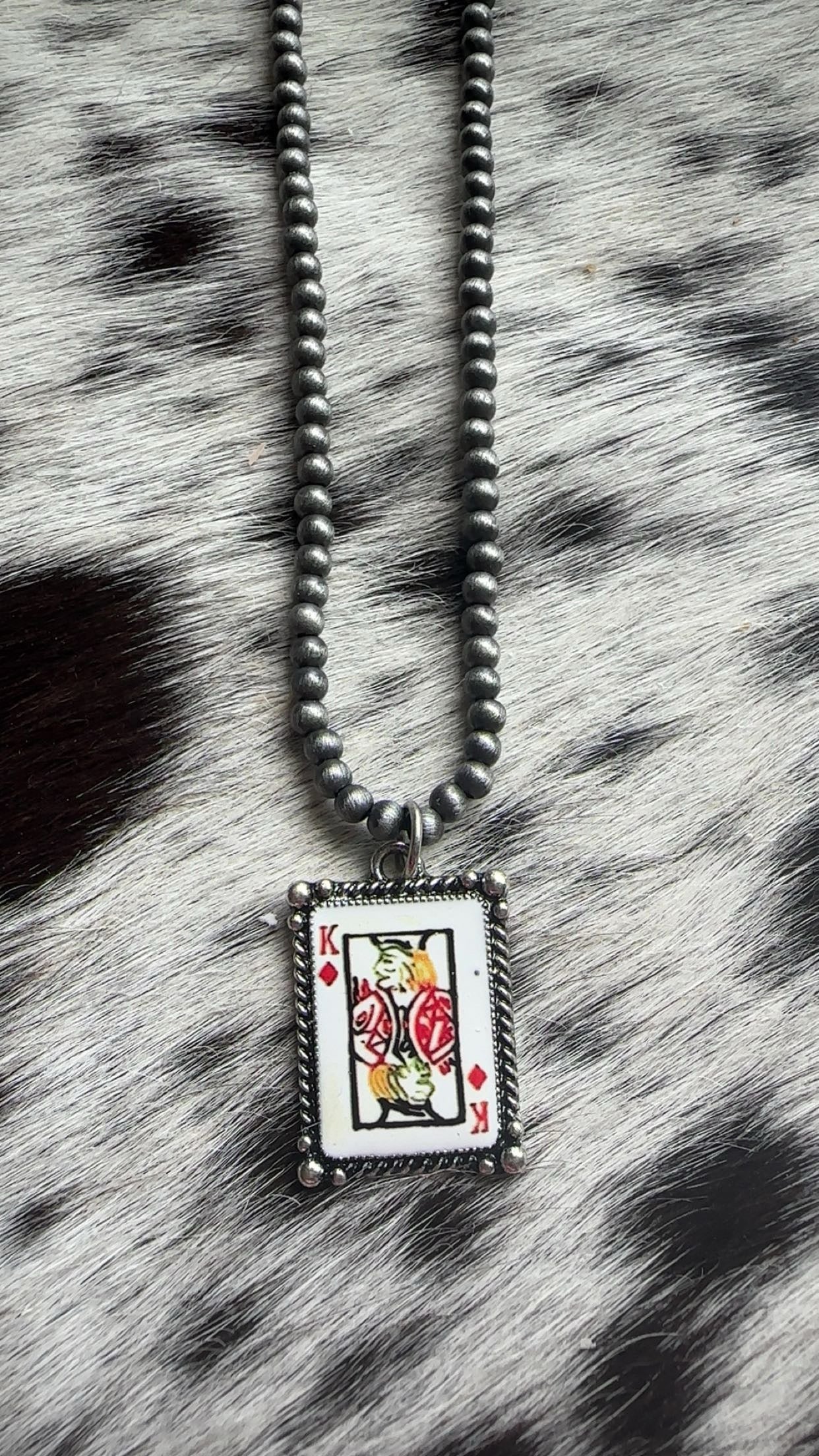 Vintage look king card necklace