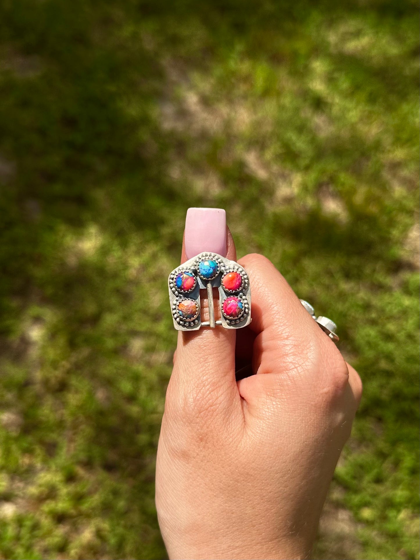 Adjustable Pink Dahlia buckle Ring