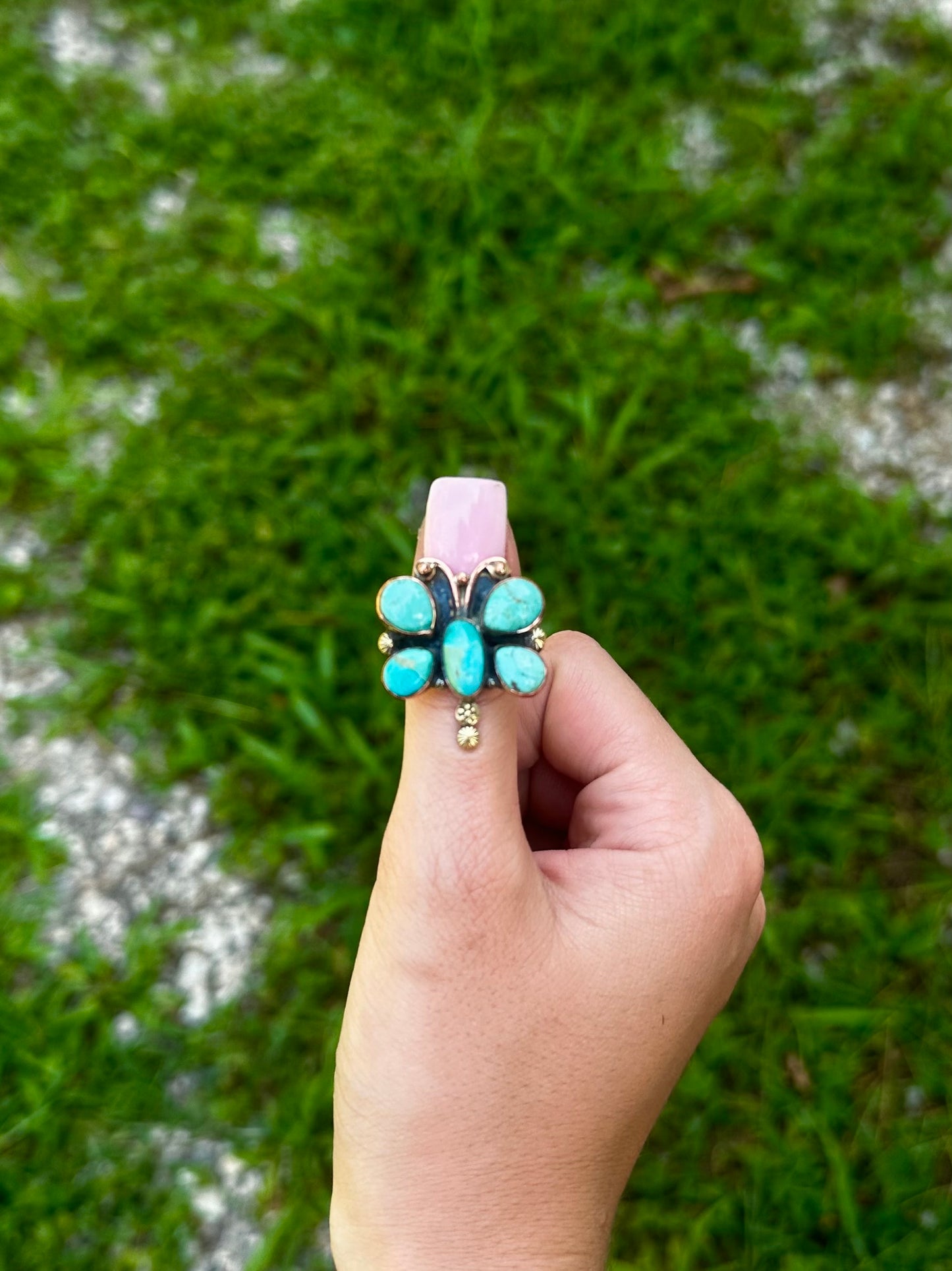 Adjustable Kingman butterfly copper ring
