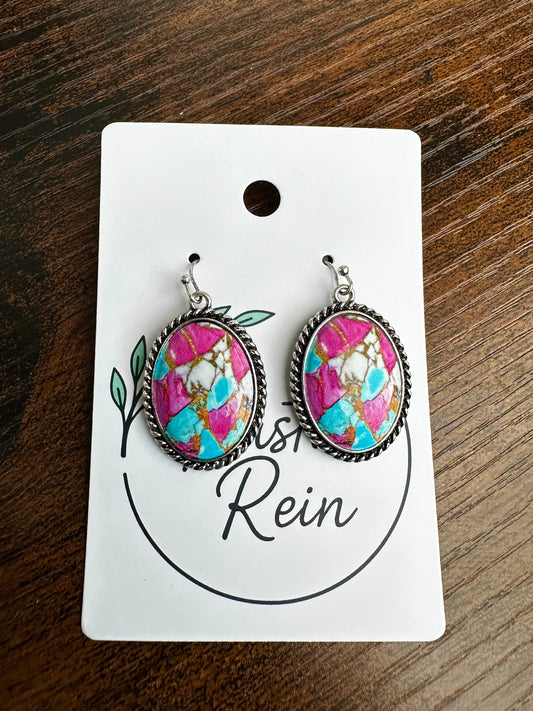 Cotton candy oval earrings