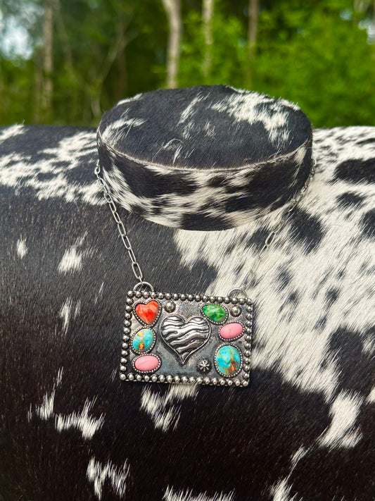 Multi color zebra heart necklace