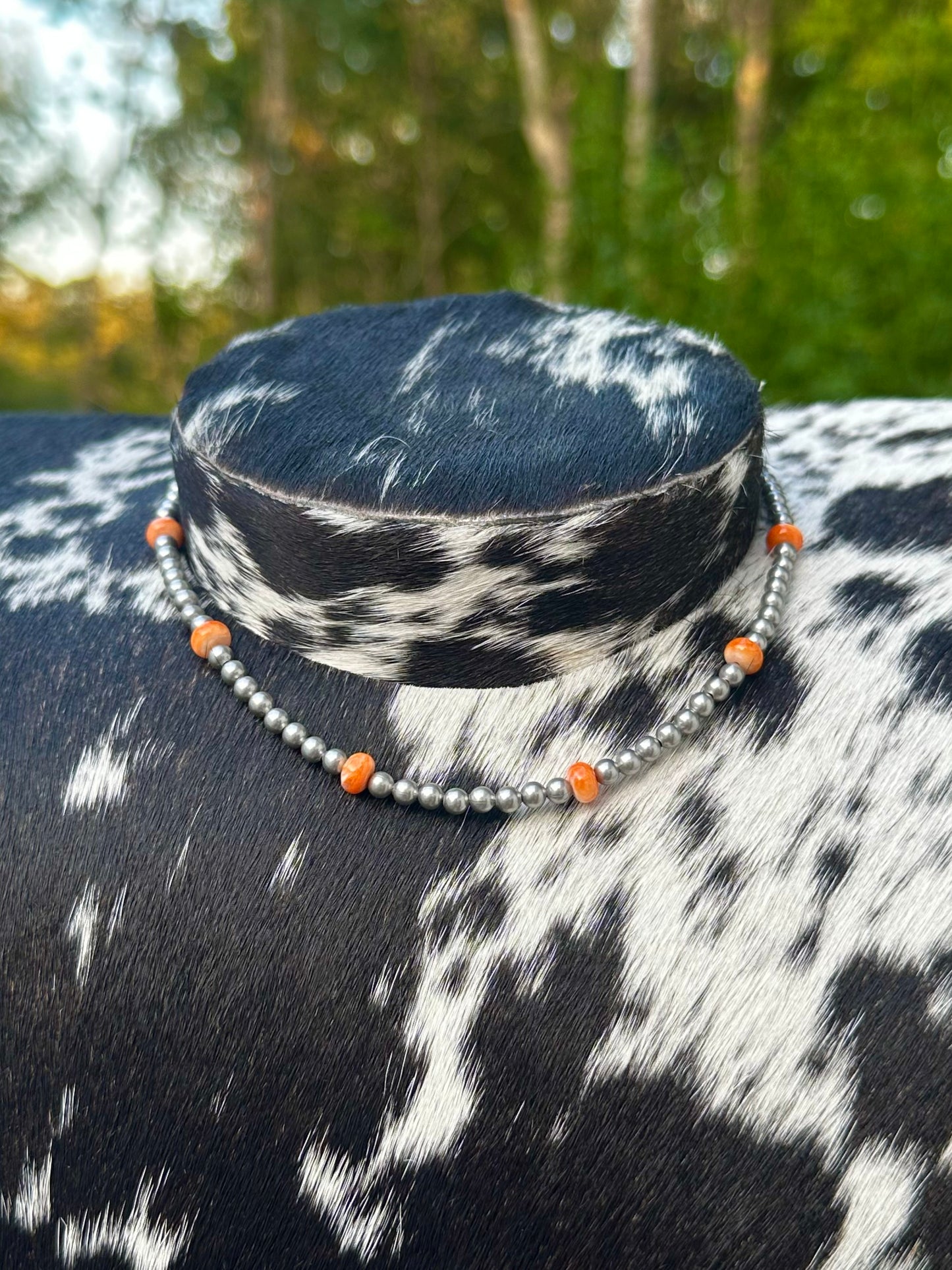 Silver plated orange spiny choker necklace