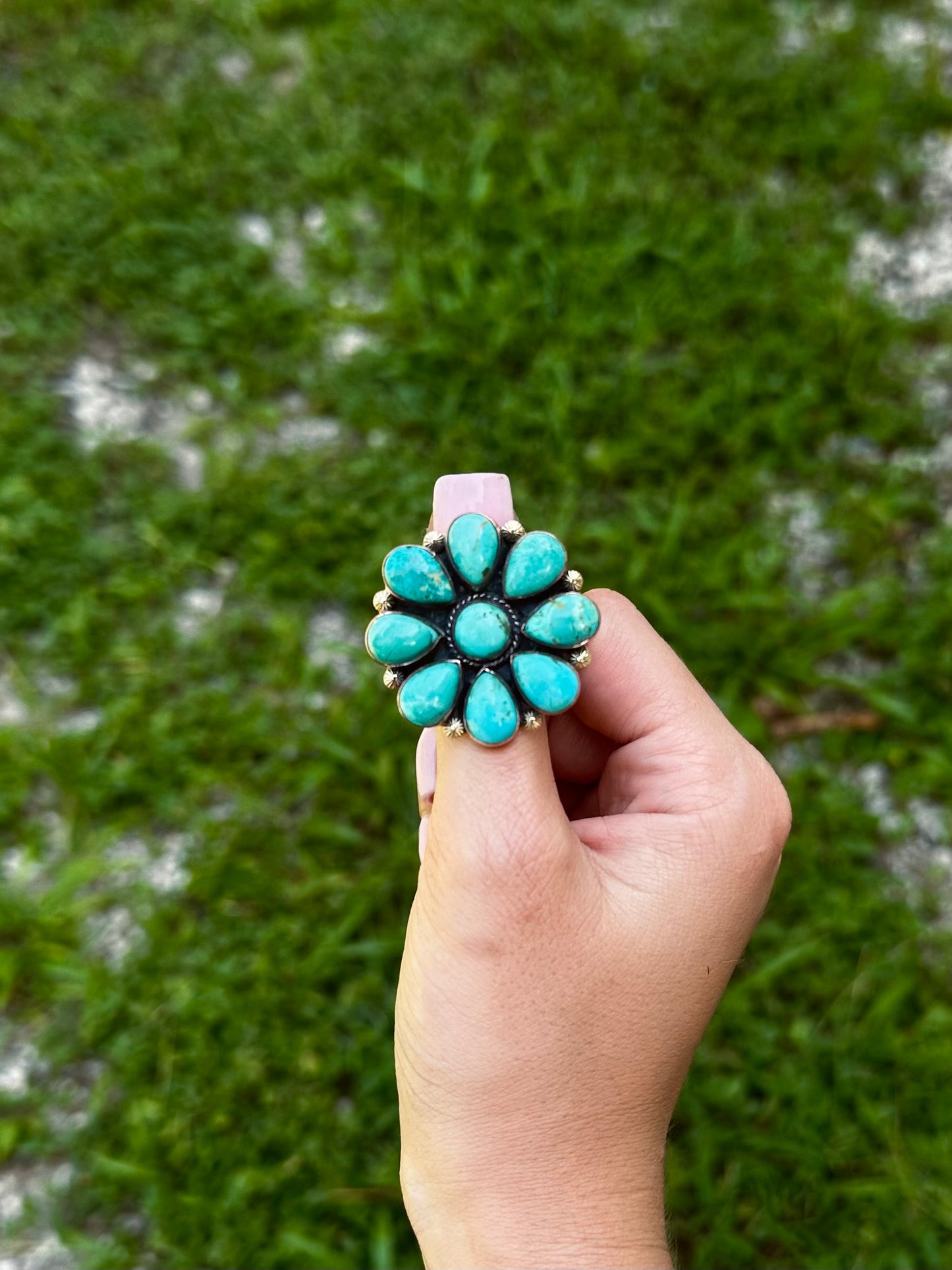 Adjustable Kingman copper flower ring