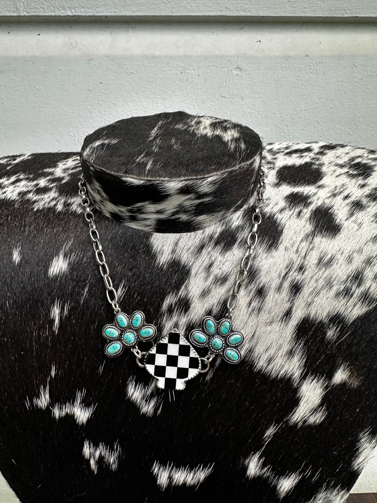Turquoise & checkered spade necklace