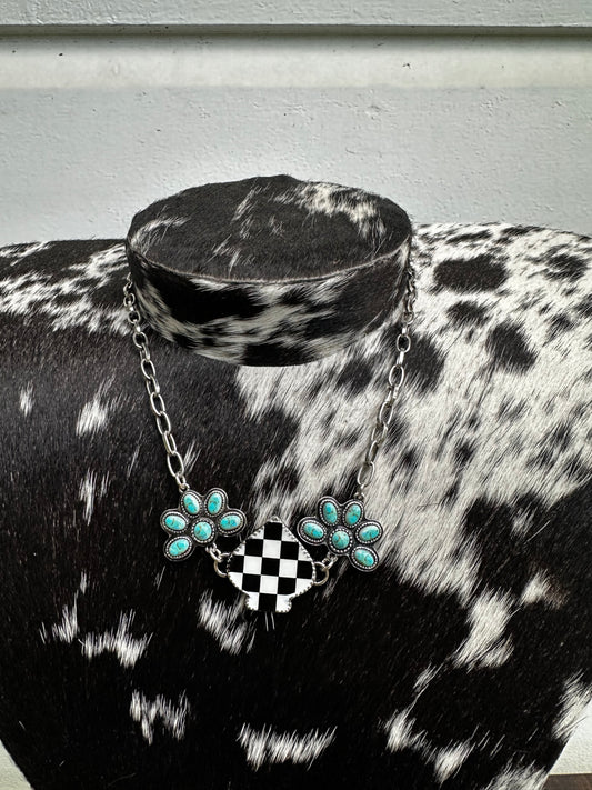 Turquoise & checkered spade necklace