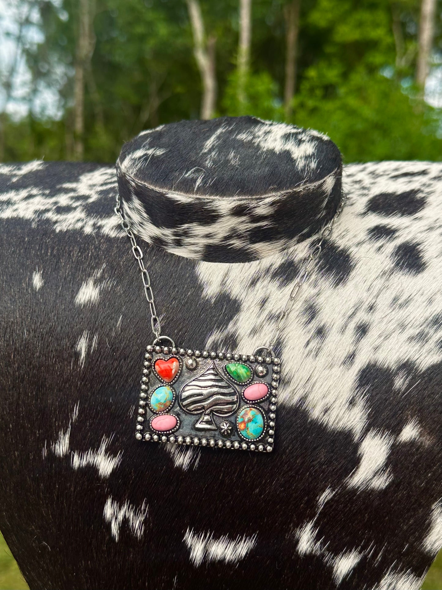 Multi color zebra spade necklace