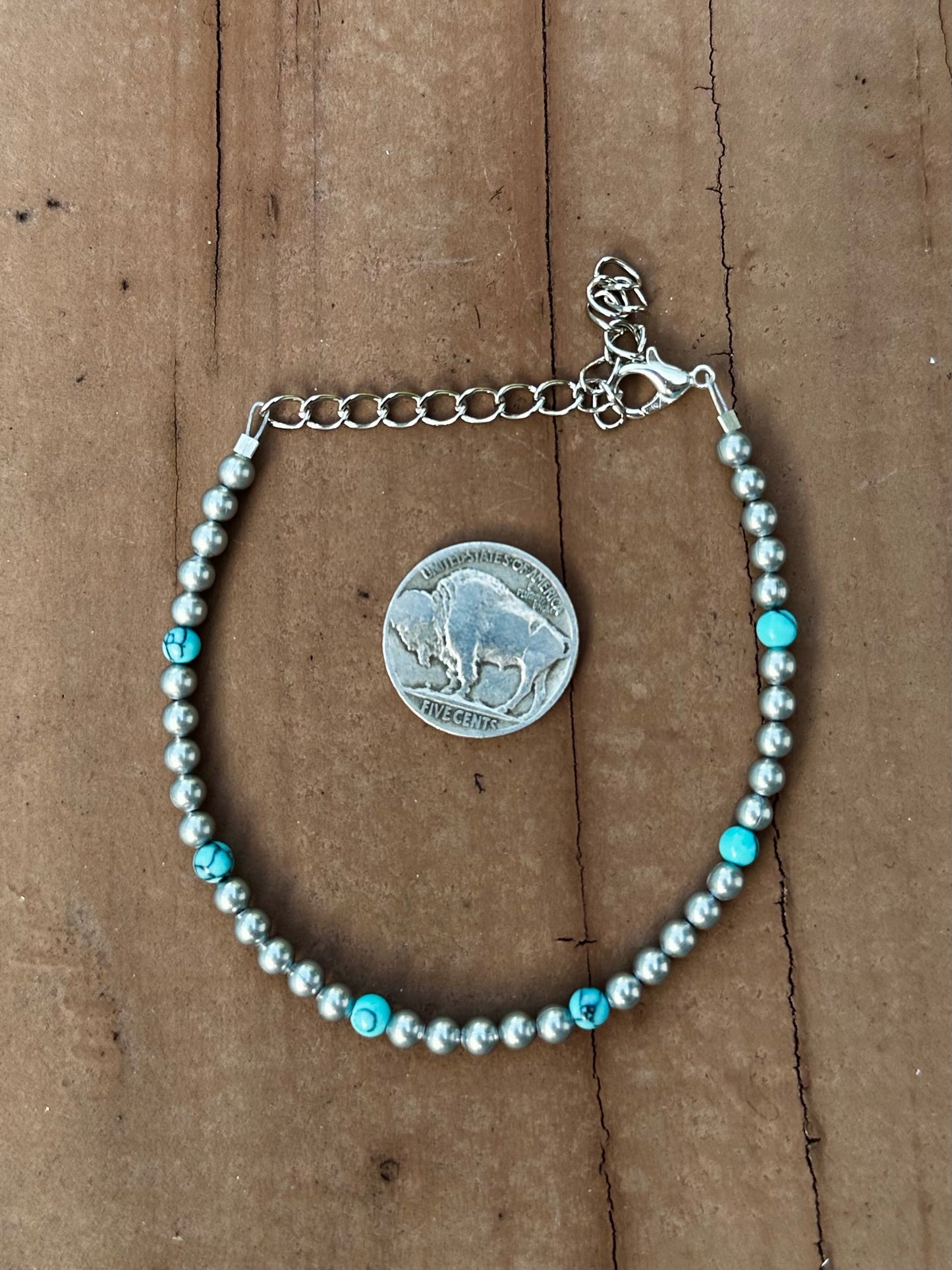 4mm silver plated turquoise bead bracelet