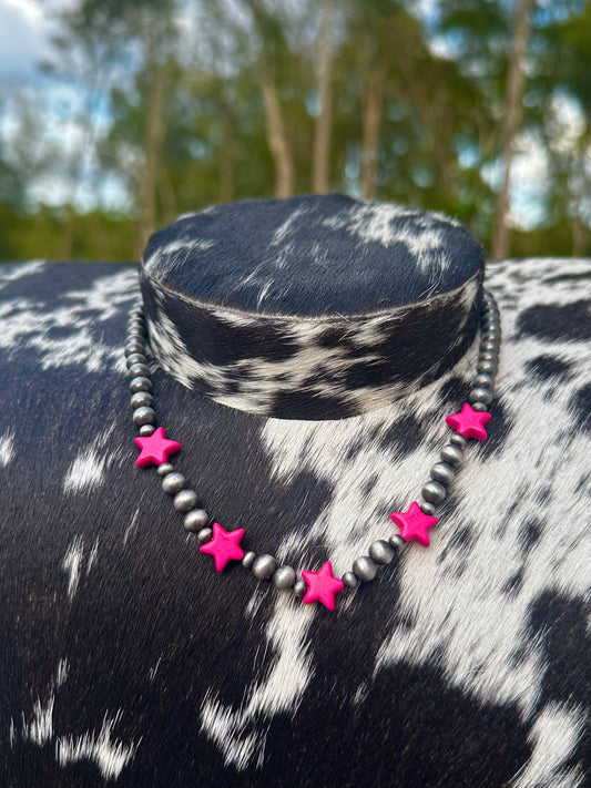 Pink star necklace