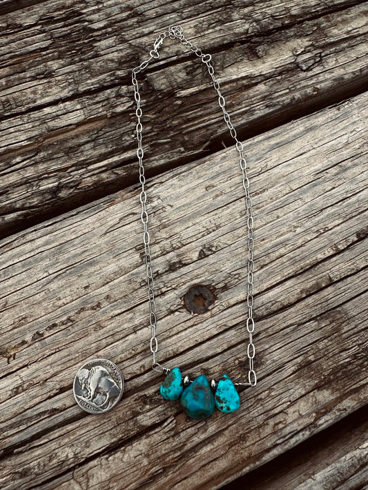 15” Turquoise Teardrop Chain Necklace – Silver Plated Paperclip