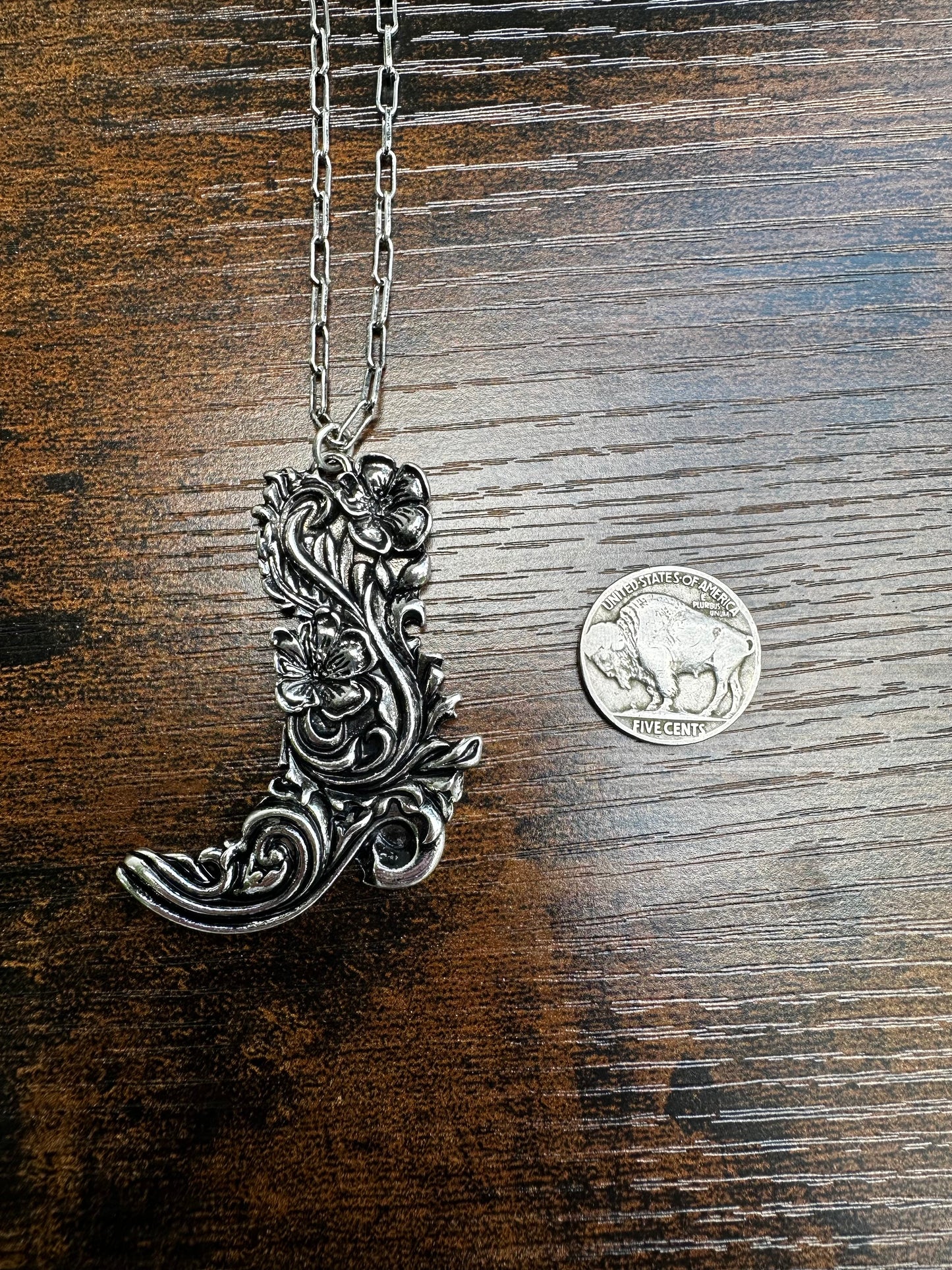 Tooled boot necklace