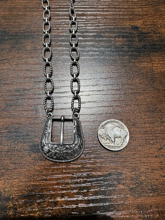 Tooled buckle necklace