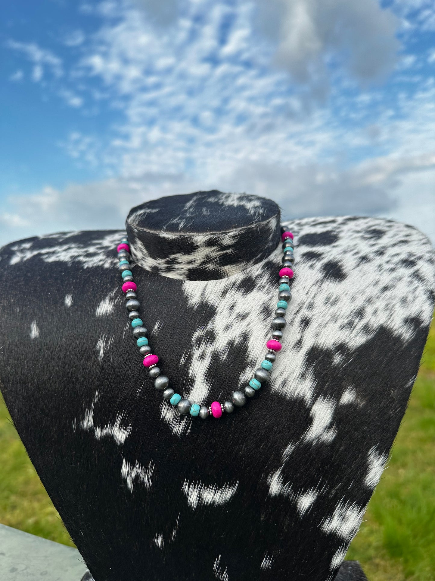 Pink & blue pearl necklace