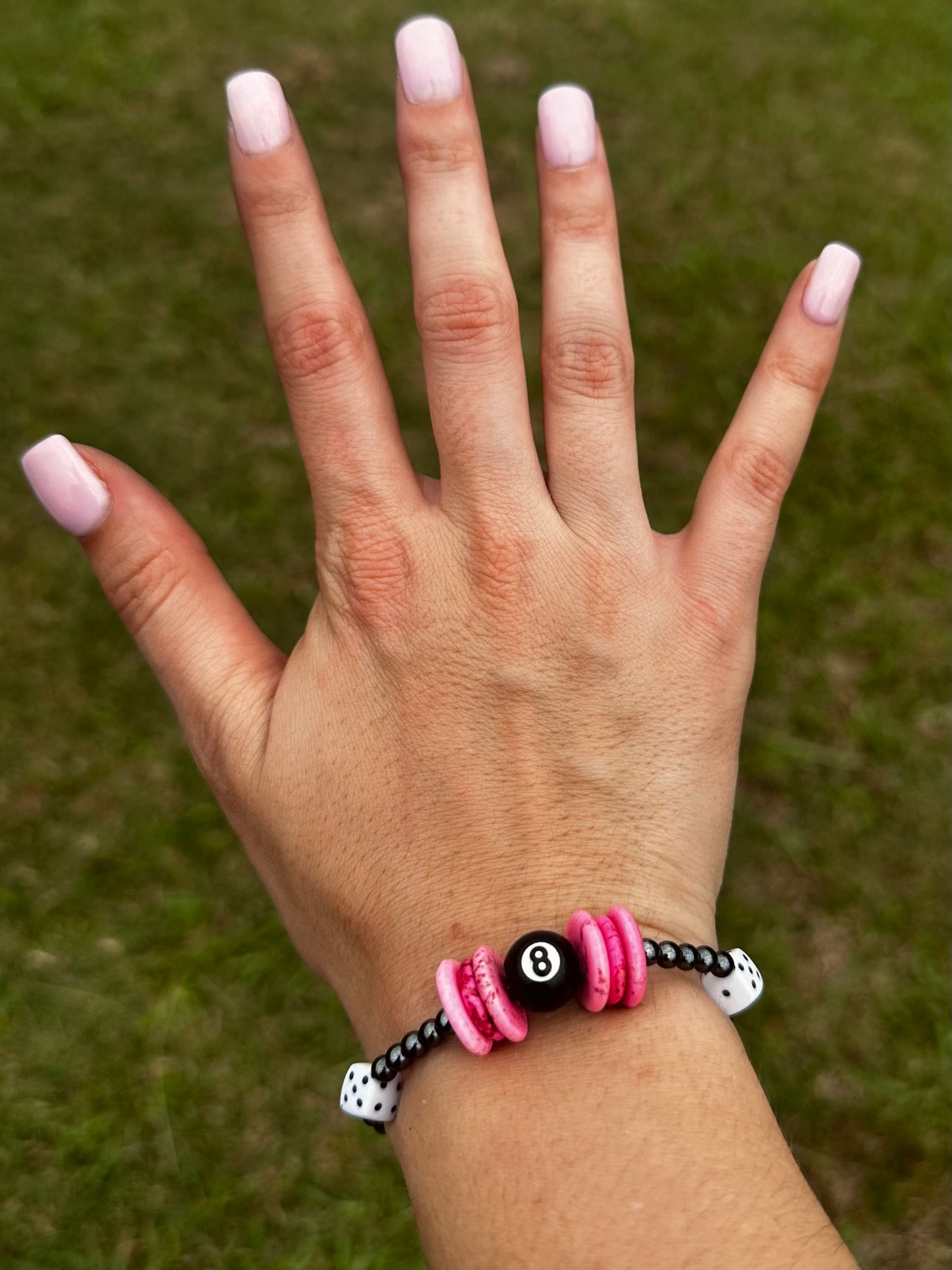 Pink 8 ball stretch bracelet