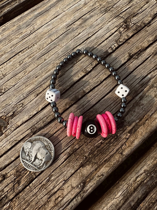 Pink 8 ball stretch bracelet