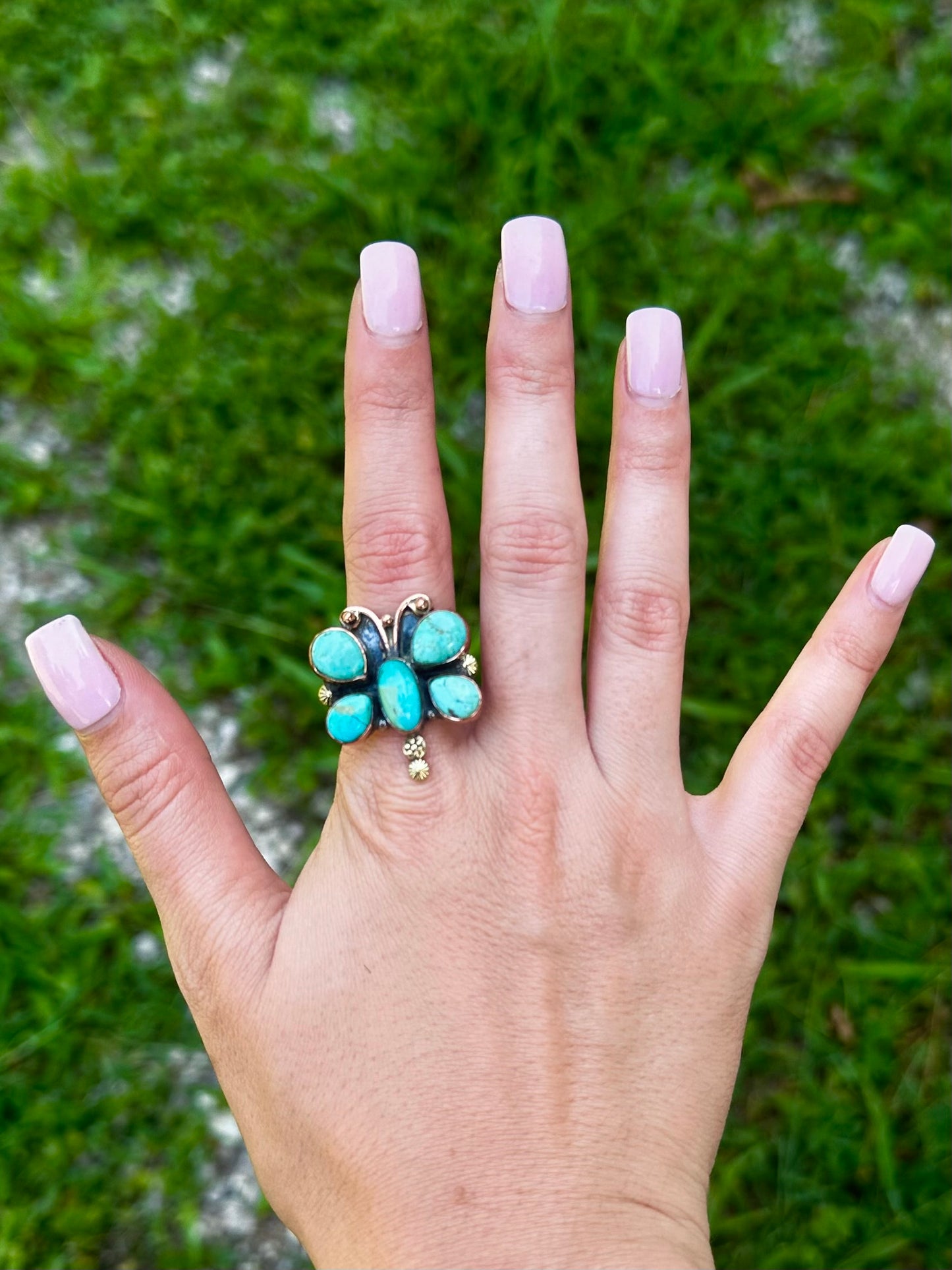 Adjustable Kingman butterfly copper ring