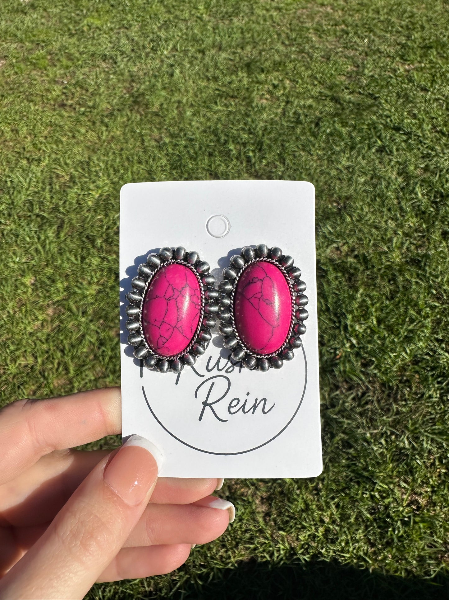 Pink oval earrings
