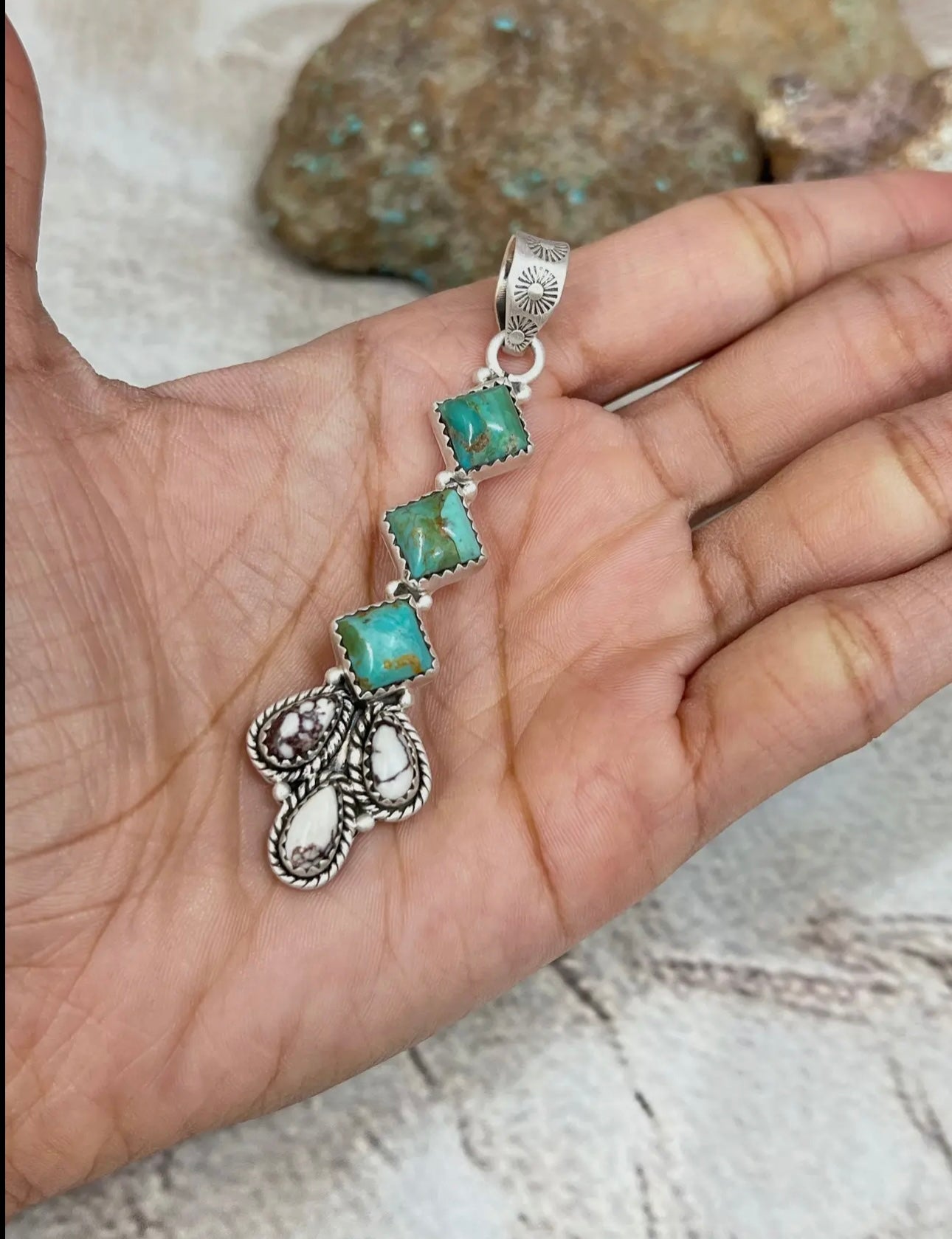 Handmade Sterling Silver, Kingman turquoise with Wild Horse Pendant