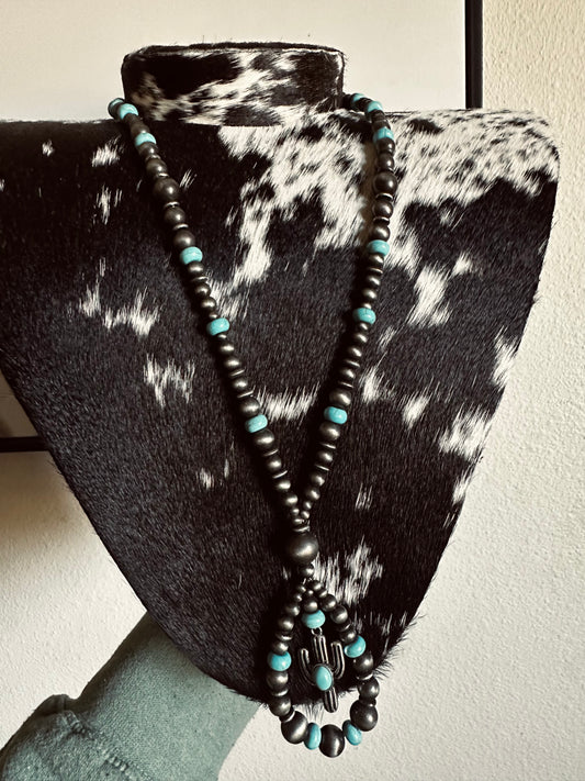 Cactus charm hoop necklace