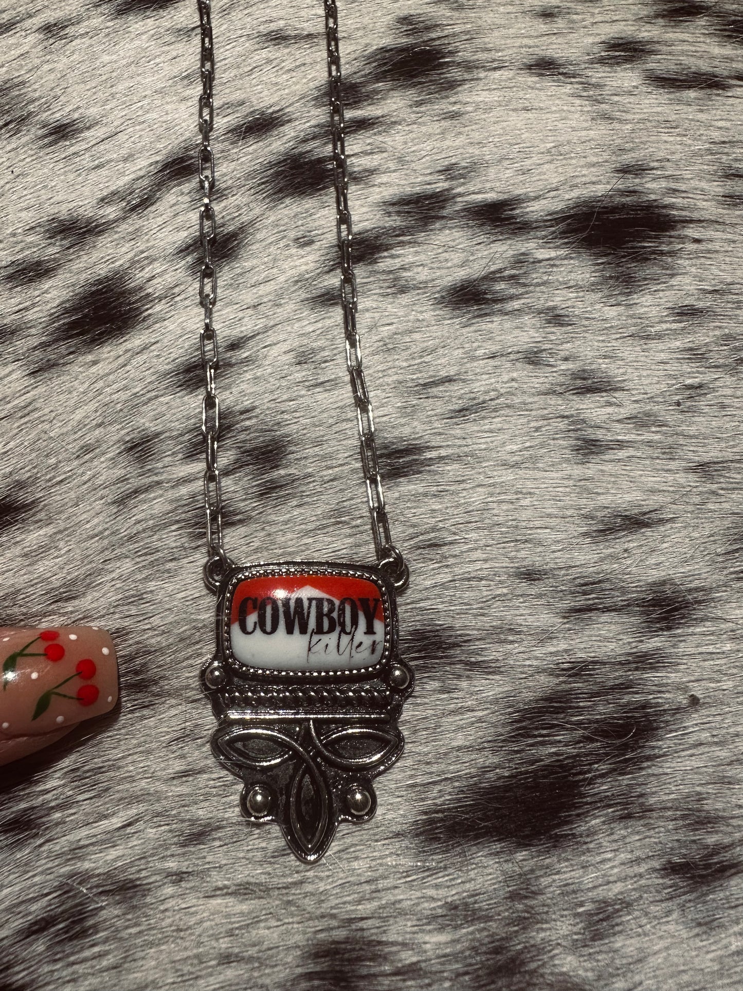 Cowboy killer boot stitch necklace