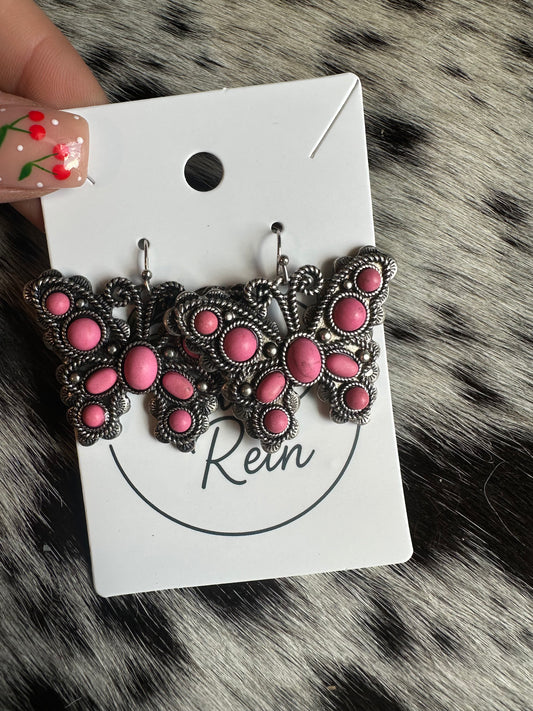 Pink butterfly earrings