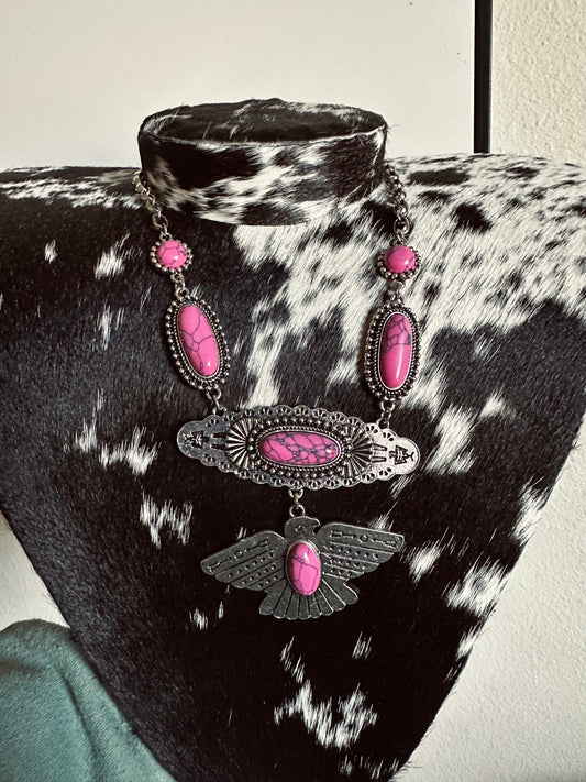 Pink bird necklace