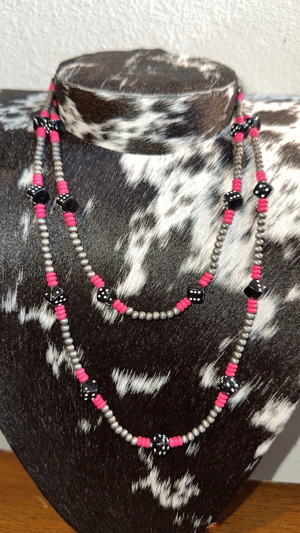 Pink dice necklace