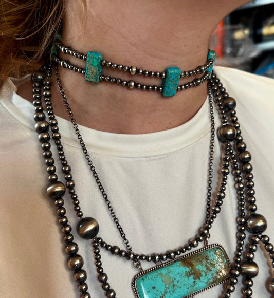 Double strand sterling silver & Variscite Turquoise