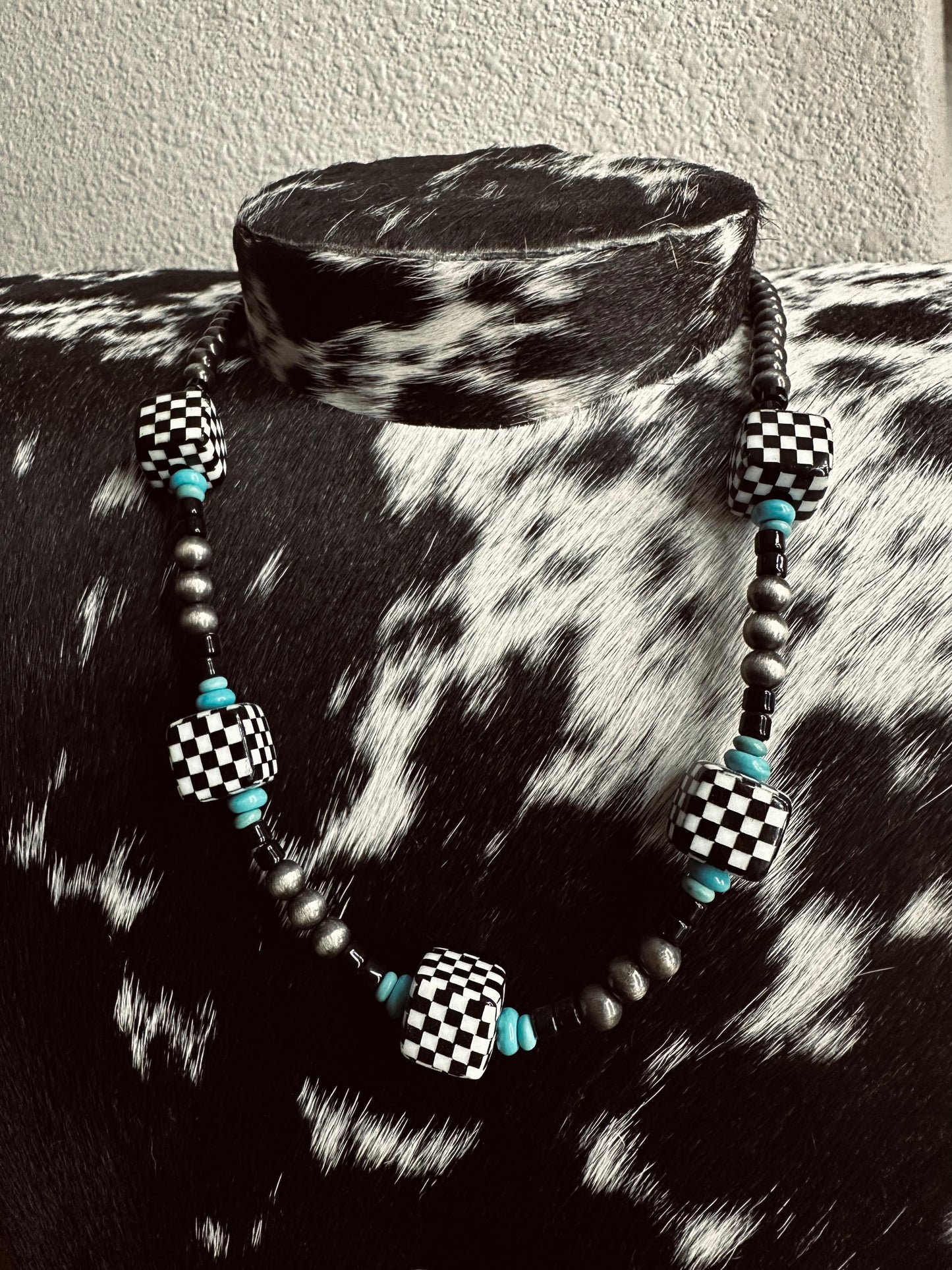 Checkered dice necklace
