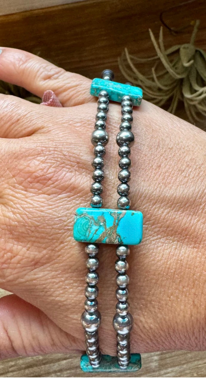 Double strand sterling silver & Variscite Turquoise