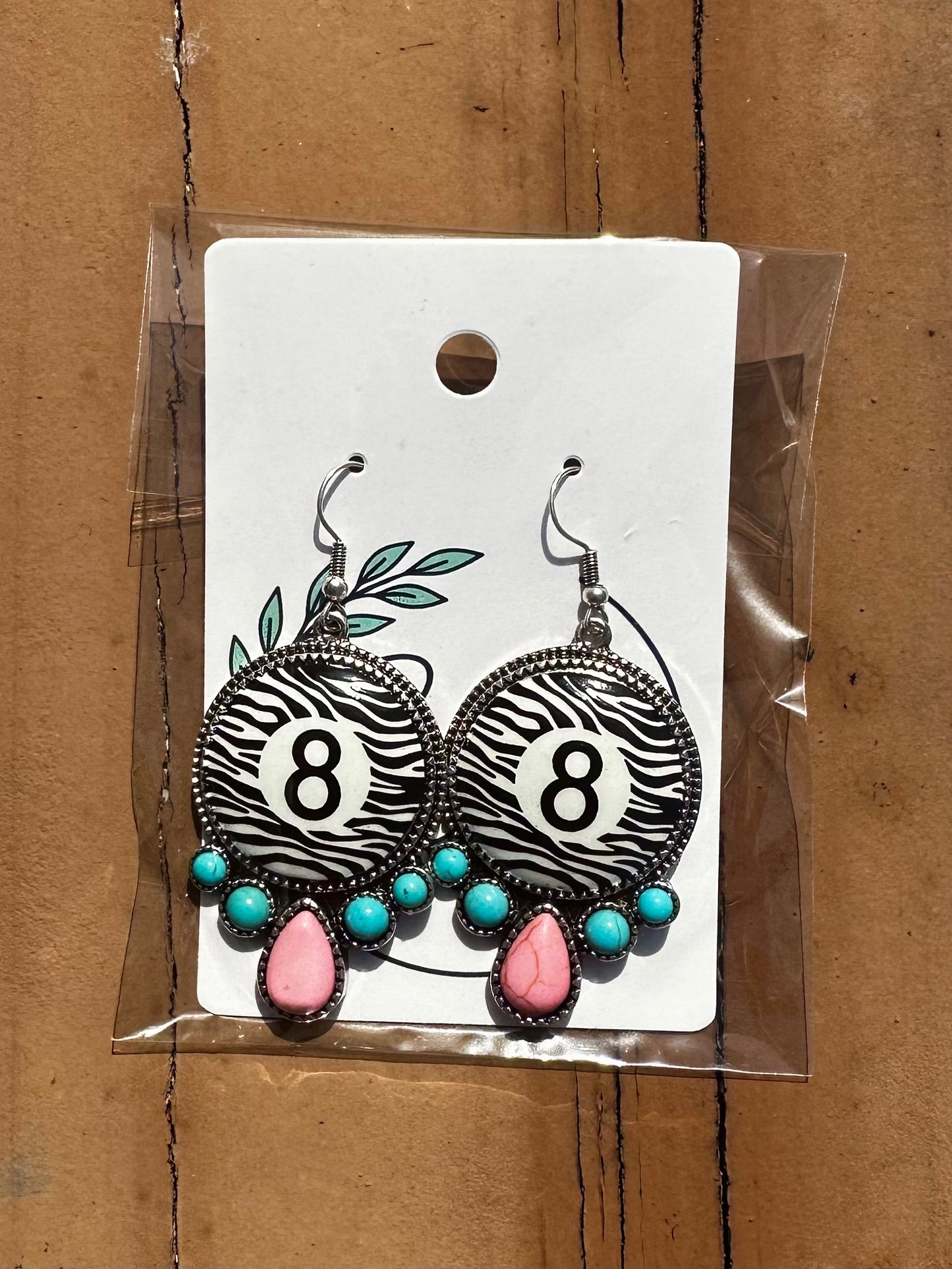 Zebra 8 ball earrings