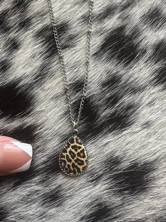 Cheetah tear drop necklace