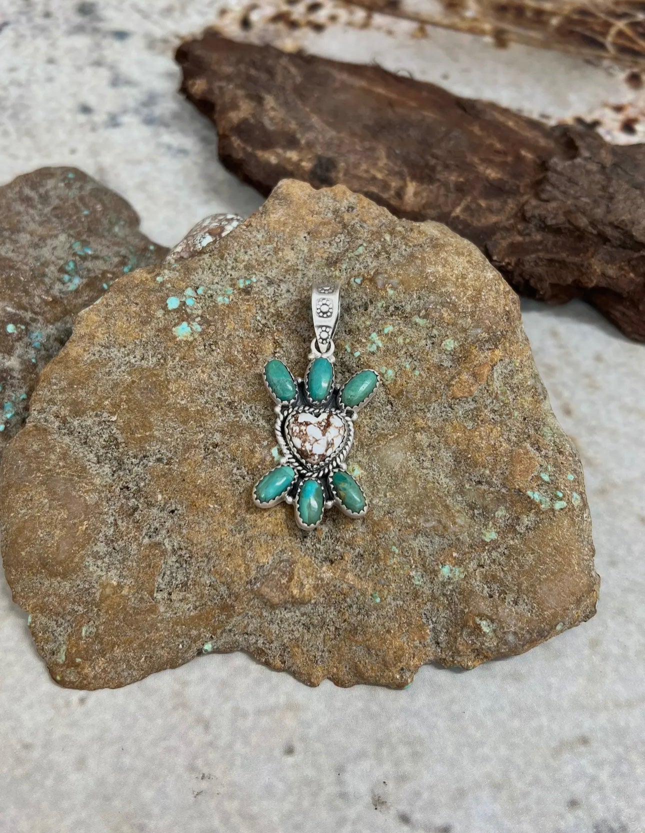 Handmade Sterling Silver, Kingman turquoise with Wild Horse Pendant