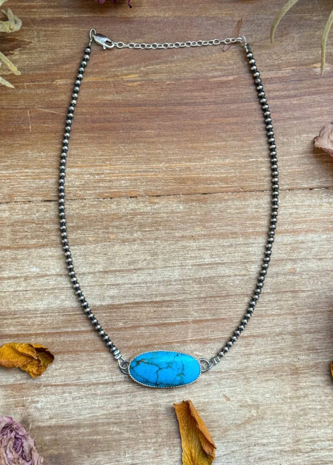 13” Sterling Silver Choker with Turquoise Pendant