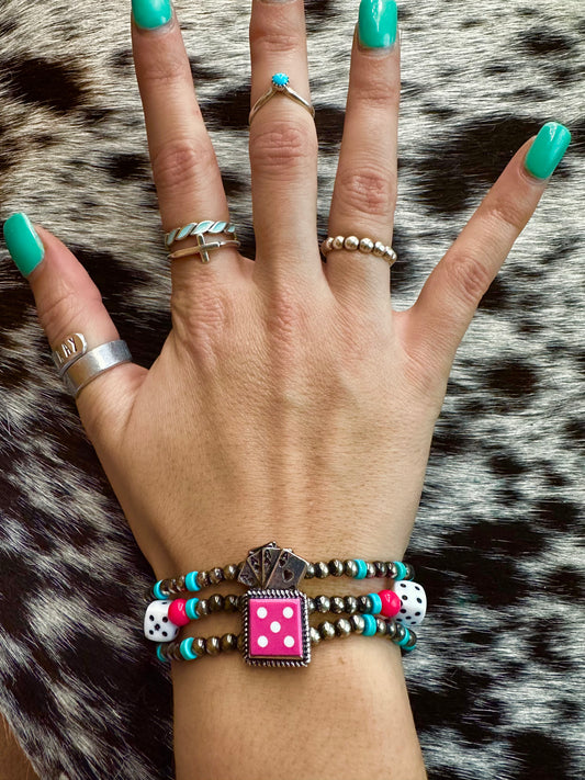 3 n 1 pink dice stretch bracelet