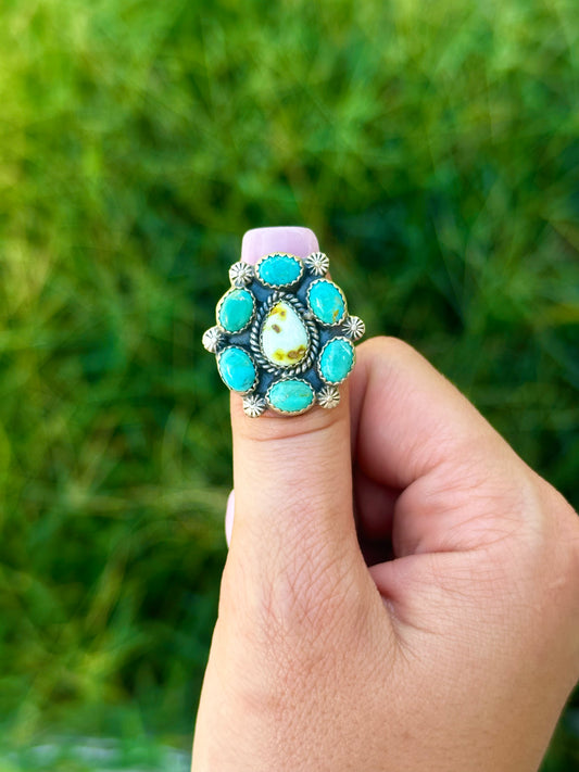 Adjustable turquoise & palomino ring