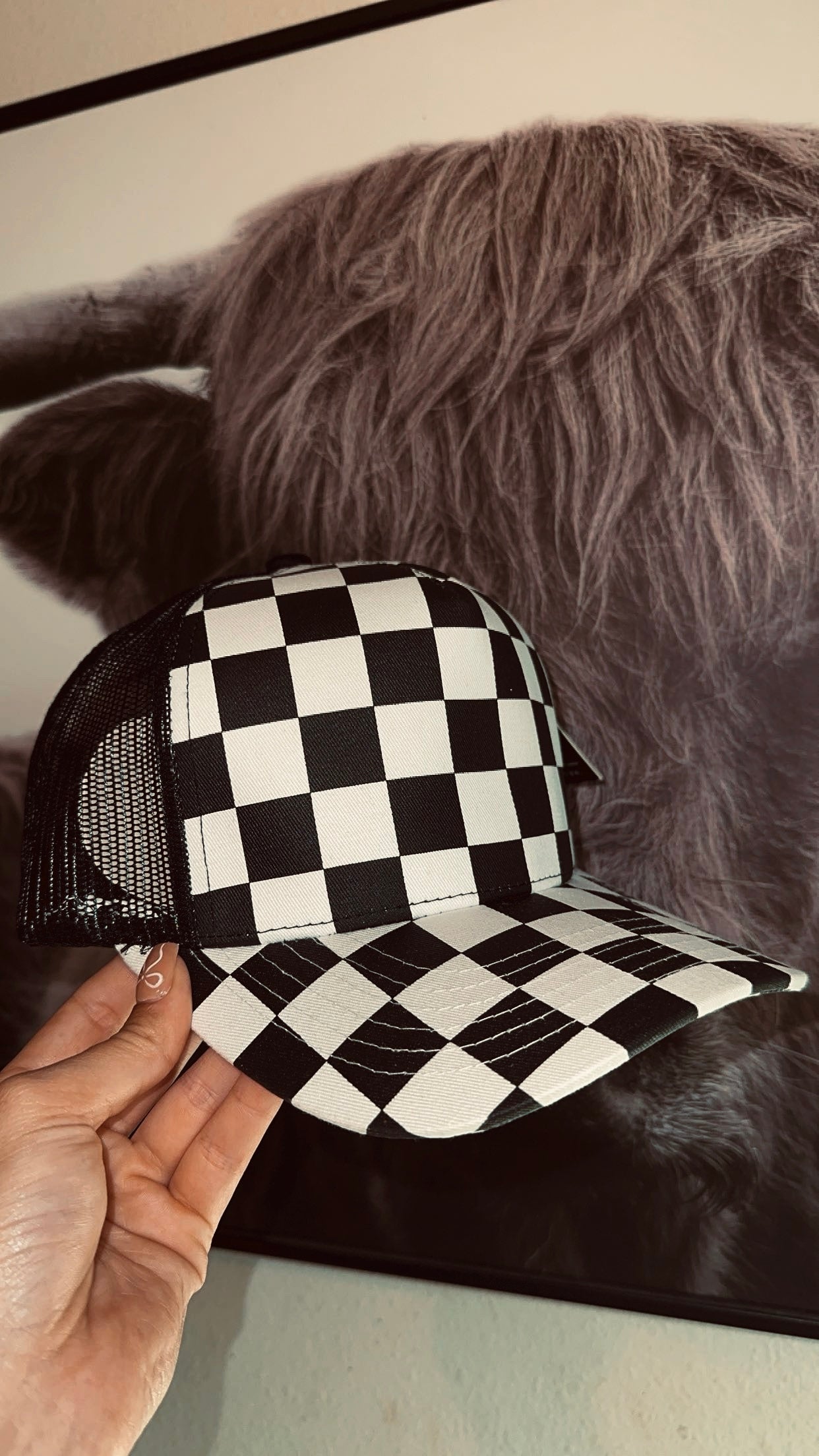 Checkered mesh hat